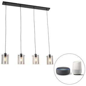 Lampada a sospensione intelligente nera con vetro fumé incl. 4 Wifi ST64 - Dome