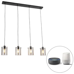Lampada a sospensione intelligente nera con vetro fumé incl. 4 Wifi ST64 - Dome