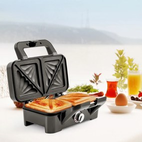 Costway Macchina per panini 3 in 1 con piastre rimovibili antiaderenti da 1200w, Macchina per colazione leggera e portatile Nero