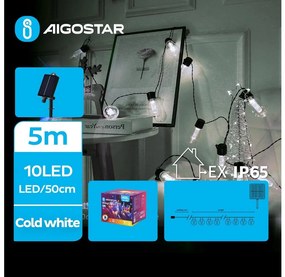 Aigostar - Catena di Natale solare a LED 10xLED/8 funzioni 6,5m IP65 bianco freddo