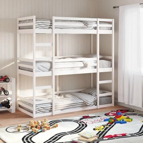 Letto A Castello Triplo Bianco 90x200 Cm Legno Massello Di Pino /