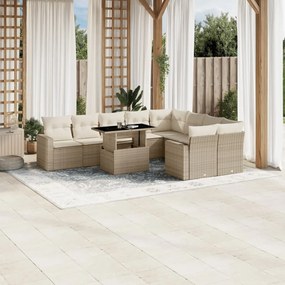 Set divano da giardino 10 pz con cuscini beige in polyrattan