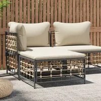 Poggiapiedi da Giardino con Cuscino in Polyrattan Beige 364132