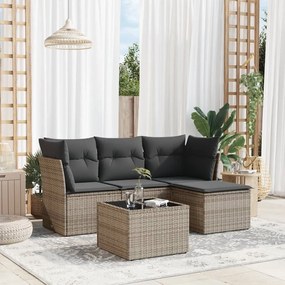 Set Divano da Giardino 5 pz con Cuscini Grigio in Polyrattan