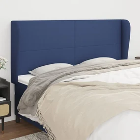 Testiera Ad Orecchio Blu 203x23x118/128 Cm İn Tessuto /