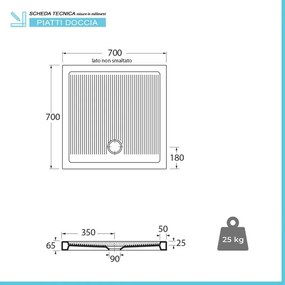 Piatto doccia 70x70 H 6.5 quadrato in ceramica bianca con antiscivolo Ferdy