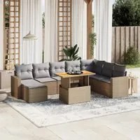 Set Divano da Giardino 9 pz con Cuscini Beige in Polyrattan 3275628