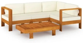 Set Divani Giardino 5 pz Cuscini Bianco Crema in Legno d'Acacia