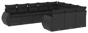 Set Divani da Giardino 10pz con Cuscini in Polyrattan Nero