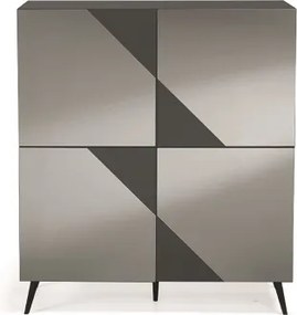 Madia credenza 4 ante in vetro specchio Fum cassa Antracite ARTE 120 con 5 piedini