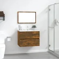 Set Mobili da Bagno 2 pz Rovere Fumo in Legno Multistrato cod mxl 19809