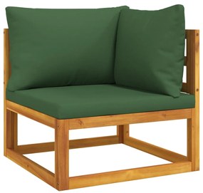 Set salotto da giardino 7pz con cuscini verdi in legno massello