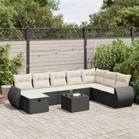 Set Divani da Giardino 9 pz con Cuscini Nero in Polyrattan 3325642