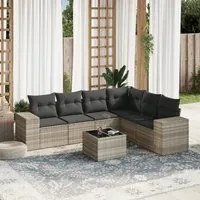 Set Divani da Giardino 7pz con Cuscini Grigio Chiaro Polyrattan 3254959