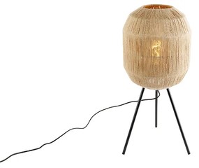 Lampada da tavolo orientale nera con corda di juta - Riki