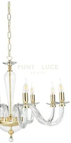 Lampadario in vetro a 6 luci ravel trasparente-oro lp.ravel-6-oro