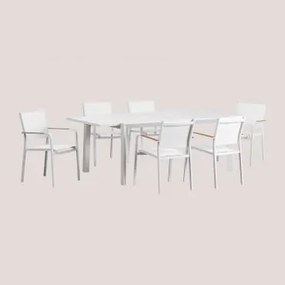 Set Di Tavolo Rettangolare Allungabile In Alluminio (180-240x100 Cm) Starmi E 6 Sedie Da Giardino Impilabili In Alluminio Archer Gardenia Bianco -