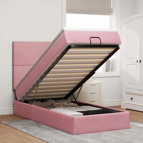 Struttura Letto Pouf Con Materassi Rosa 90x190 Cm İn Velluto /