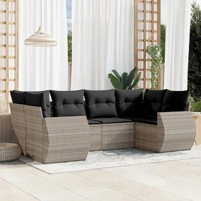 Set divano da giardino 6pz con cuscini grigio chiaro polyrattan