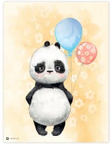 Quadro per la camera dei bambini del Panda con i palloncini in arancione | Inspio