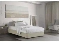 Letto piazza e mezza Rebecca, Letto contenitore con rivestimento in tessuto, Made in Italy, Apertura frontale, con materasso cm 120x200 incluso, Beige