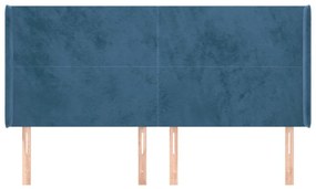 Testiera ad orecchio blu scuro 203x23x118/128 cm in velluto