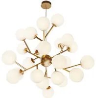 Lampadario Contemporaneo Dallas Metallo Oro 24 Luci Diffusori Bianco Opaco