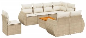 Set Divano da Giardino 9 pz con Cuscini Beige in Polyrattan