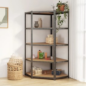 Scaffale Angolare Resistente 5 Ripiani Grigio Acciaio E Legno /