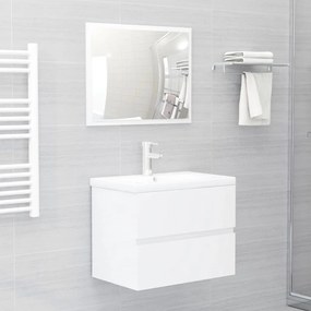 Set Mobili Da Bagno 2 Pz Bianco Lucido İn Legno Multistrato /