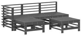 Set divani da giardino 5pz con cuscini in legno massello grigio