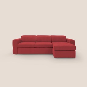 Kronos Divano angolare con pouf estraibile e penisola contenitore in microfibra impermeabile T11 rosso