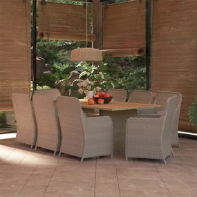 Set da pranzo da giardino 9 pz in polyrattan marrone