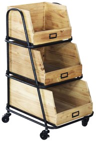 DROWY - 3 cassetti in legno con ruote industrial in legno e acciaio