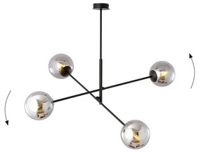 Lampadario a Sospensione in Acciaio e Vetro LINEAR 4 Nero 4xE14