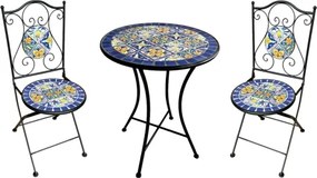 Set Bistrot Tavolo Mosaico Tondo 60 Cm Con 2 Sedie Pieghevoli Cannes