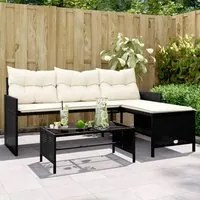 Divano da Giardino con Tavolo e Cuscini a L Nero in Polyrattancod mxl 89493