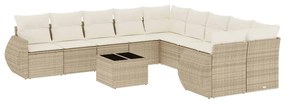 Set divani da giardino 11 pz con cuscini beige in polyrattan