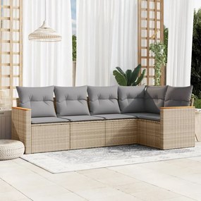 Set divano da giardino 5 pz con cuscini beige misto polyrattan