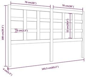 Testiera per Letto Miele 165,5x4x100 cm Legno Massello di Pino