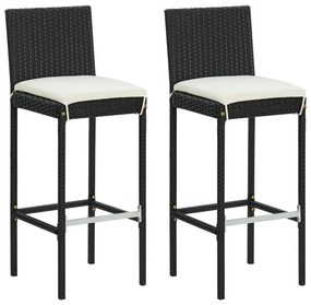 Sgabelli Da Bar Con Cuscini 2 Pz Neri İn Polyrattan /