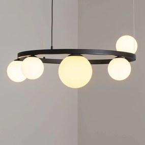 ALDEX Lampada a sospensione Garda 5, anello, metallo, vetro, a 5 luci, nero