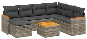 Set Divano da Giardino 8 pz con Cuscini Grigio in Polyrattan