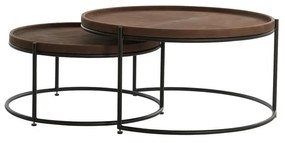 Tavolini rotondi in pelle marrone in set di 2 pezzi ø 79 cm Jairo - Light &amp; Living