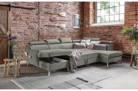 Divano letto angolare in velluto grigio chiaro a "U" (angolo destro) Sweet Harmony - Miuform