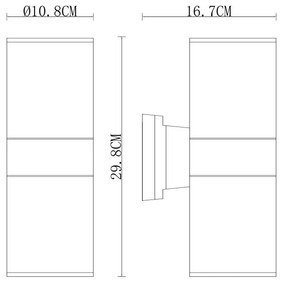 Applique Cilindrica Bidirezionale XL, IP54, Con 2 basi E27 - Grigia Base E27