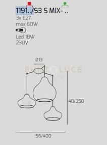 Sosp. cromo 3 luci spostabile vetri (1 x piccolo am + 1 x piccolo r...