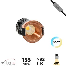 Faretto LED Incasso 5W Foro Ø35mm 3CCT - CRI92 Oro Rosa UGR11 Colore Bianco Variabile CCT