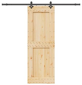 Porta Scorrevole Con Set Hardware 80x210 Cm Legno Massello Pino /