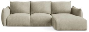 Divano angolare beige allungabile (con penisola a destra/con chaise lounge) con rivestimento in ciniglia Leila – Makamii